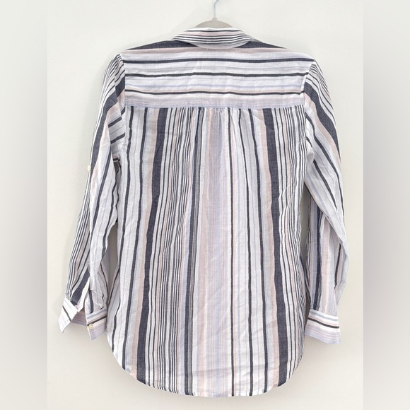 Lord + Taylor‎ Women's Size Small Button Up Stripe Sheer Nautical Coastal Chic - Picture 2 of 11